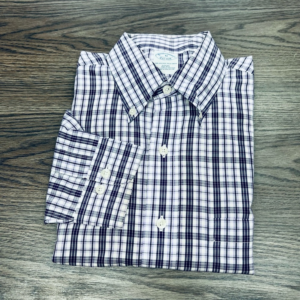 Brooks Brothers White, Purple & Lavender Plaid Shirt M - Picture 1 of 3